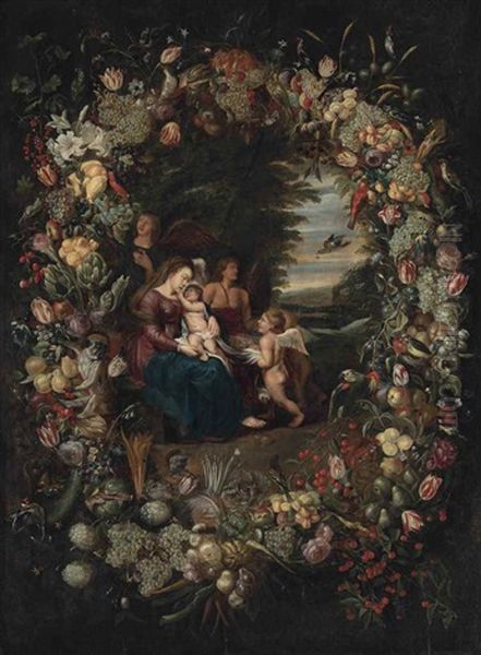 The Virgin And Child Attended By Angels, Surrounded By A Garland Of Flowers - view 1