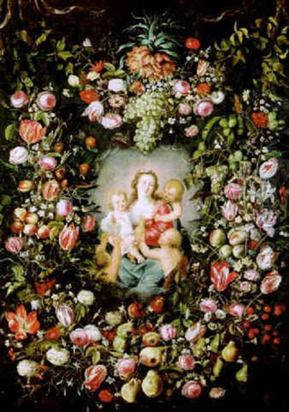 Girlande Von Blumen Und Fruchten Mit Der Allegorie Der Caritas - view 1