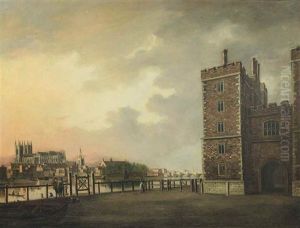 View Of Lambeth Palace By The Thames, Westminster Abbey And Westminster Bridge Beyond by William Marlow