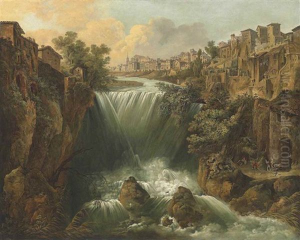 A View Of The Great Cascade At Tivoli, With Labourers In The Foreground And A Shepherd Tending To His Flock Beyond - view 1