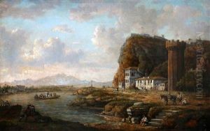 Frans Rivierlandschap Met Een Veerboot En Figuren Met Een Ezel, Vermoedelijk Ville Neuve Bij Avignon