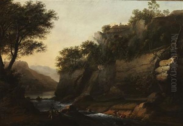 A Wooded River Landscape With Fishermen - view 1