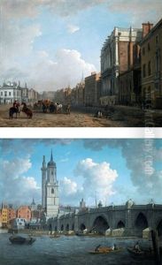 A View Of Whitehall (+ A View Of London Bridge; Pair) by William Marlow