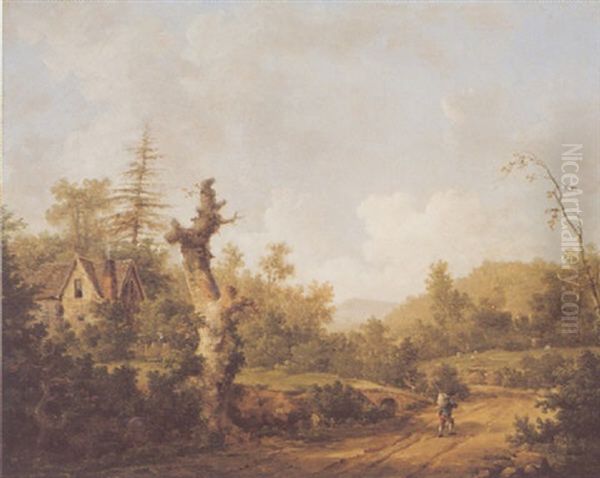 Wooded Landscape With A Cottage And A Figure On A Path - view 1