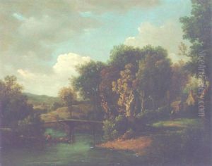 A Wooded River Landscape With Figures by William Marlow