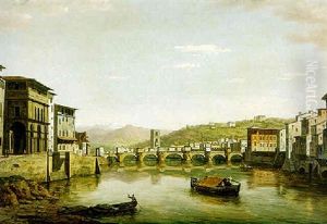 View Of Florence Up The Arno From The Ponte Vecchio To The Ponte Alle Grazie With The Entrance To The Uffizi On The Left by William Marlow