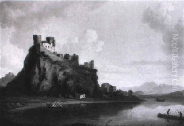 Vue De La Rive Du Rhone, Pres De La Tour De L'herf Et Du Chateau De Montfauco - view 1