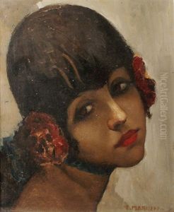 Jeune Femme A La Rose by Ernest Marneffe