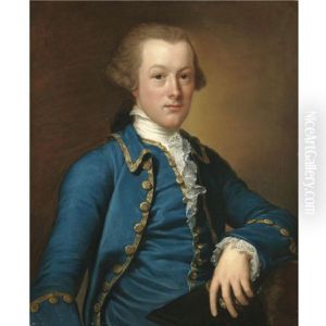 Portrait Of A Gentleman Wearing A Blue Coat And Waistcoat, Holding A Hat
