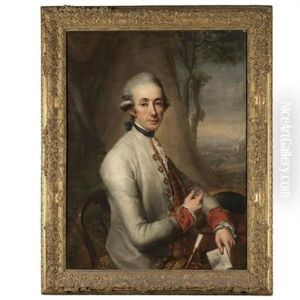 Portrait Of A Gentleman Wearing Uniform, Half Length, Seated Before A Landscape, And Holding A Piece Of Paper