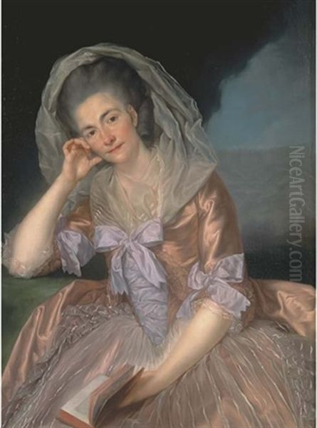 Portrait Of Elizabeth Hervey, Wife Of The 4th Earl Of Bristol, Three-quarter-length, Seated In A Salmon Pink Dress With Lilac Bows, The Giant's Causeway, Co. Antrim Beyond - view 1