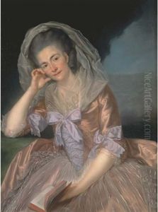 Portrait Of Elizabeth Hervey, Wife Of The 4th Earl Of Bristol, Three-quarter-length, Seated In A Salmon Pink Dress With Lilac Bows, The Giant's Causeway, Co. Antrim Beyond Portrait Of Elizabeth Hervey, Wife Of The 4th Earl Of Bristol, Three-quarter-length, Seated In A Salmon Pink Dress With Lilac Bows, The Giant's Causeway, Co. Antrim Beyond