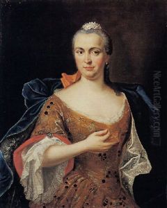 Ritratto Di Nobildonna Con Manto Blu E Abito Riccamente Ricamato