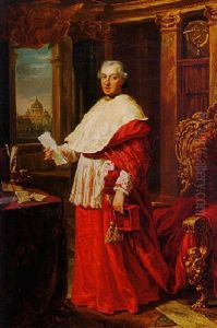 Portrait Of A Cardinal Standing In An Interior With A View Of Rome by Anton von Maron