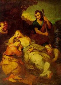 Psyche And Her Companions Sleeping In A Landscape
