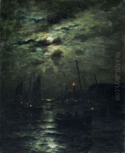 Mondschein In Einem Hafen An Der Nordfranzosischen Kuste by Georges-Philibert-Charles Maroniez