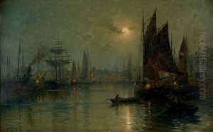 Scene De Port Au Clair De Lune by Georges-Philibert-Charles Maroniez