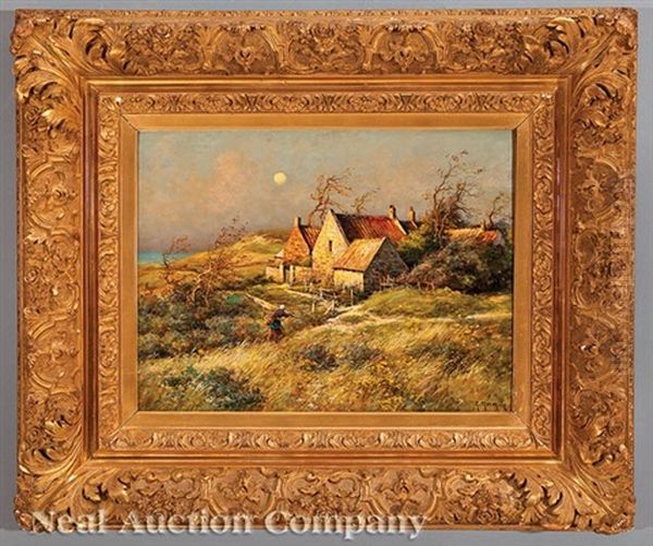 Cottage By A Seashore: Workman Approaching, Under A Full Moon - view 1