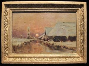 Canal Sous La Neige. Soleil Couchant. by Georges-Philibert-Charles Maroniez