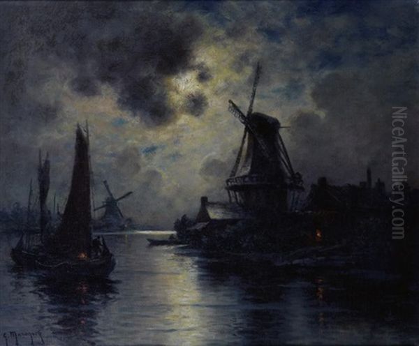 Port En Hollande Au Clair De Lune - view 1