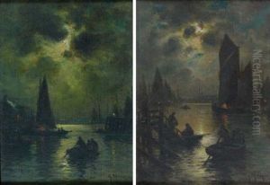 Scene De Port, La Nuit (pair)