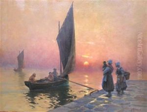 Retour De Peche, Soleil Couchant by Georges-Philibert-Charles Maroniez