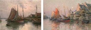 Dans Le Petit Port (+ Harbour At Dusk, Oil On Board, Smaller; 2 Works) by Georges-Philibert-Charles Maroniez