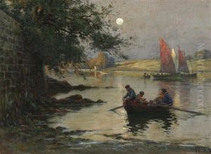 Fischer Im Morgengrauen Auf Einem Flus by Georges-Philibert-Charles Maroniez
