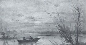 Pecheurs En Barque Au Soleil Couchant by Georges-Philibert-Charles Maroniez