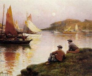 On The River At Sunset by Georges-Philibert-Charles Maroniez