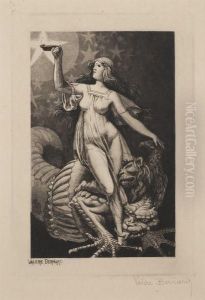 Femme A La Lampe, Monstres A Ses Pieds - Allegorie Du Savoir by Valere Bernard