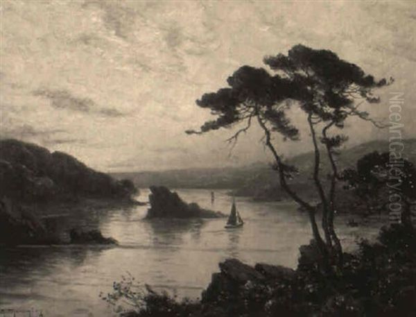 An Estuary Scene With A Sailing Boat At Sunset - view 1
