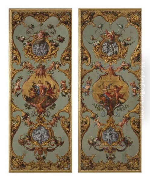 Zephir, Flore, Bacchus, Mercure Et Argus (+ L'enlevement De Dejanire, Apollon Et Daphne, Neptune Entoures De Putti Et De Guirlandes De Fleurs; Pair) - view 1