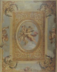 A Trompe L'oeil Ceiling Painting With Putti Disporting by Daniel the Elder Marot