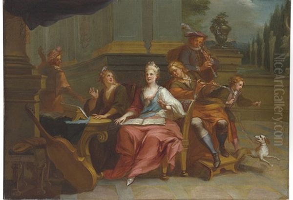 A Musical Company With A Boy And Dog (+ A Musical Company With A Man; Pair) - view 1