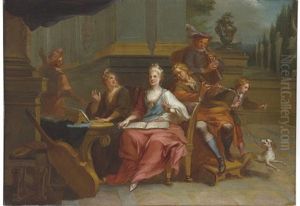 A Musical Company With A Boy And Dog (+ A Musical Company With A Man; Pair) by Francois Marot