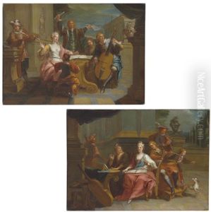 A Musical Company With A Boy And Dog (+ A Musical Company With A Man Playing A Viola Di Gamba; Pair) by Francois Marot