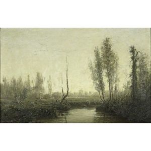A Meandering Stream With Figures by William Lewis Marple
