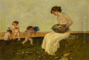 Nymphe Mit Amoretten Und Blumenkorb