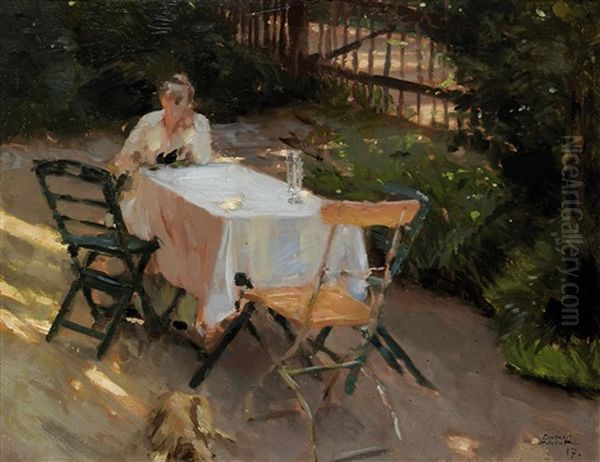 Frau Am Gartentisch (wohl Dora Marr) - view 1