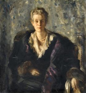 Else Von Marr Mit Groser Pelzstola (portrat Der Ehefrau Des Kunstlers) by Carl von Marr