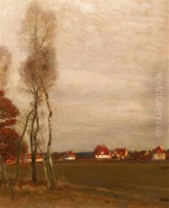 Munchen-solln. Landschaft Mit Birken, Im Hintergrund Die Hauser Der Aidenbachstrase by Carl von Marr