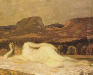 Liegender Weiblicher Akt In Felsenlandschaft by Carl von Marr