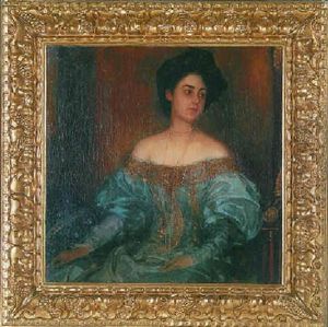 Portrait Einer Dame In Blauem Seidenkleid by Carl von Marr
