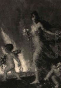 Flora In Begleitung Von Blumenstreuenden Eroten by Carl von Marr