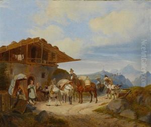 Rast Von Sommerfrischlern Und Tragern Auf Der Alm by Heinrich Marr