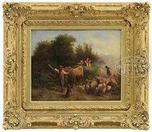 Children In Haywagon Riding Past A Herd Of Sheep