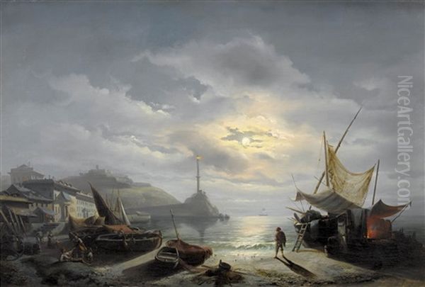 Der Hafen Von Genua Im Mondschein - view 1