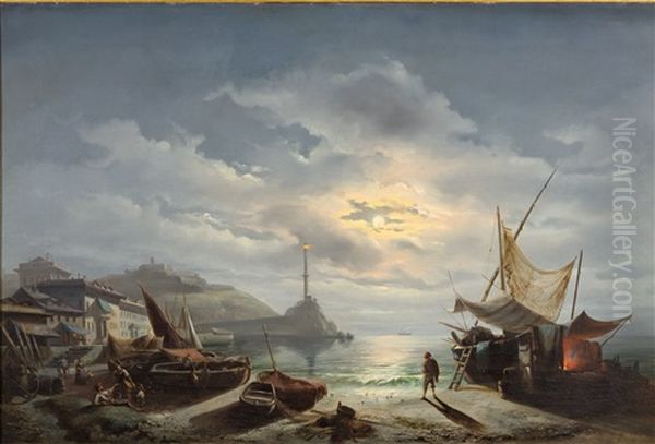 Italienische Nachtliche Hafenszene - view 1
