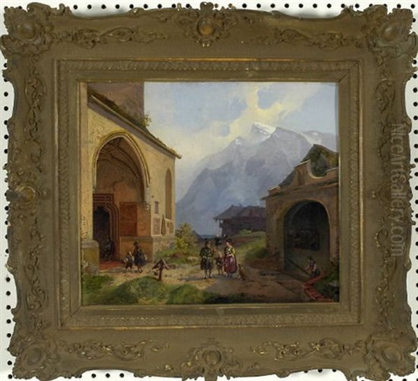 Personen Beim Kirchgang Im Bergdorf - view 1